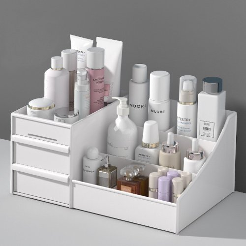 Witte Plastic Make-up Opbergdoos met Trekker – Compleet Organisatiekastje voor Cosmetica en Huidverzorging op Bureau of Slaapkamer