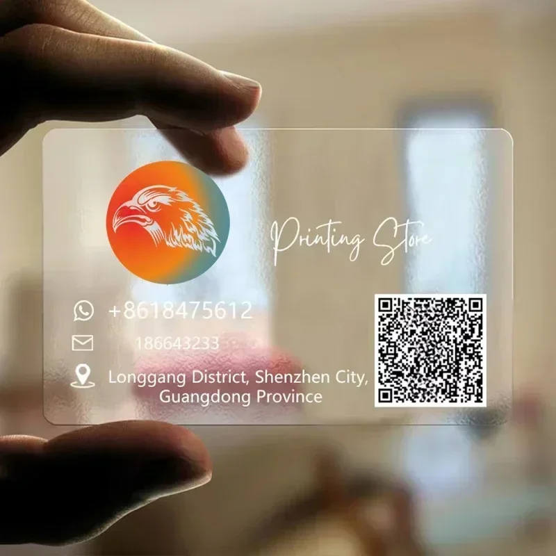 Image of Custom Transparent PVC Business Cards with Colorful Printing, Personalized Logo & Text – 100/200/500 Pack, 0.38mm Thickness, Free Design Service