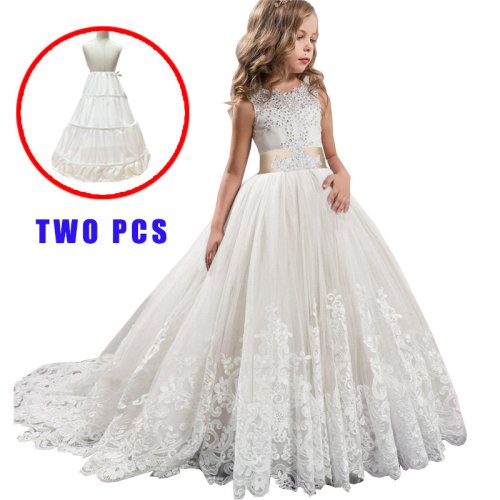 Afbeelding van Elegante Lange Tule Bruidsmeisje Jurk voor Meisjes – Prinsesstijl Avondkleding voor Kinderen met Schitterende Details