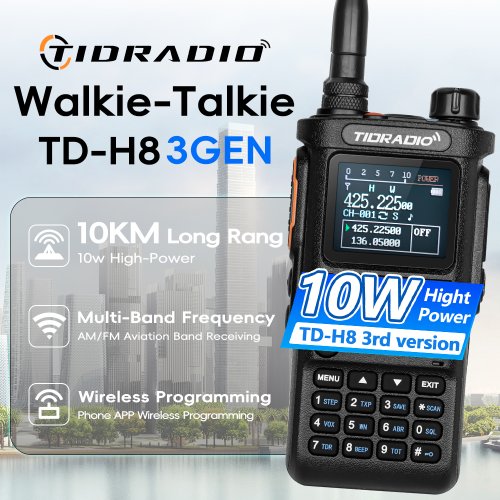 Zdjęcie Radiotelefon TIDRADIO TD H8 10W z generacji trzeciej, pasmo AM, daleki zasięg, połączenie z aplikacj...