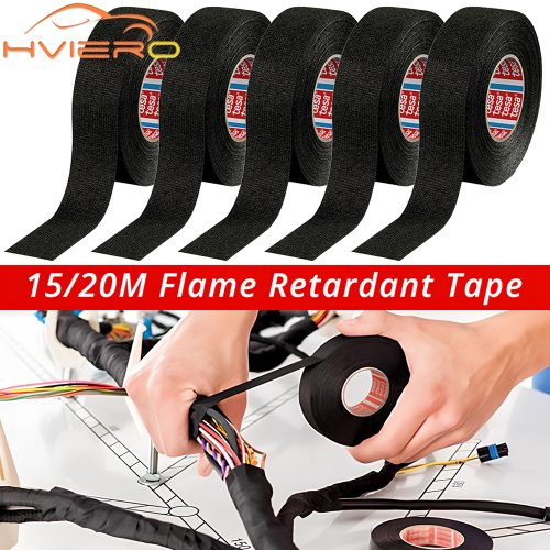 Bild von Hitzebeständiges, flammhemmendes Selbstklebe-Gewebeband – 15m & 20m für Auto-Kabelbaum-Schutz und galvanische Isolierung