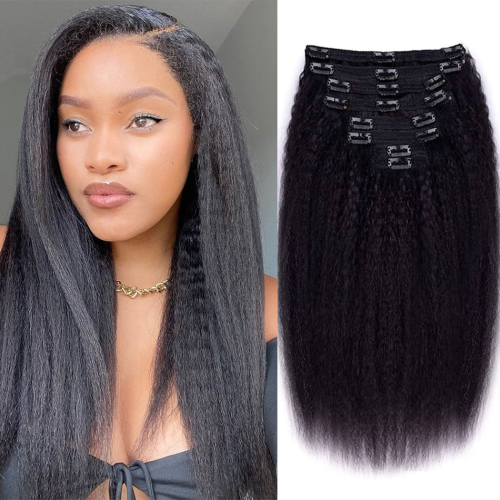 Image of 100% Human Hair Straight Clip-In Extensions 16 Inch - Natural Black Color, Seamless Blend, Real Hair for Instant Volume and Length