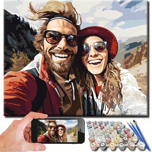 Immagine di Kit Pittura per Coppie: Dipingi con i Numeri - Foto Personalizzata Viaggi, Decorazione da Parete Fai da Te, Regalo Originale per Amanti