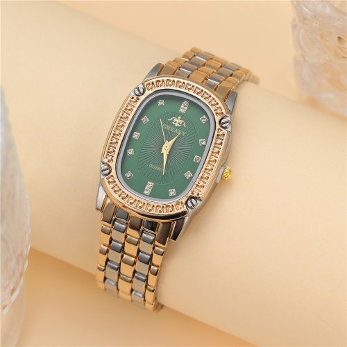 Image of Elegant Green Diamond Accent Women's Quartz Watch with Stainless Steel Bracelet – Timeless Casual Dress Design for Modern Ladies