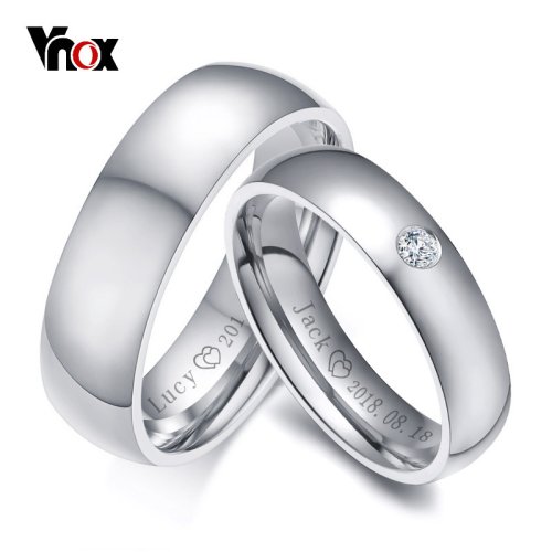 Imagen de Vnox-anillos de boda básicos para hombre y mujer, anillos personalizados con nombre, fecha, amor, información, promesa, Alianza, aniversario, regalo personalizado