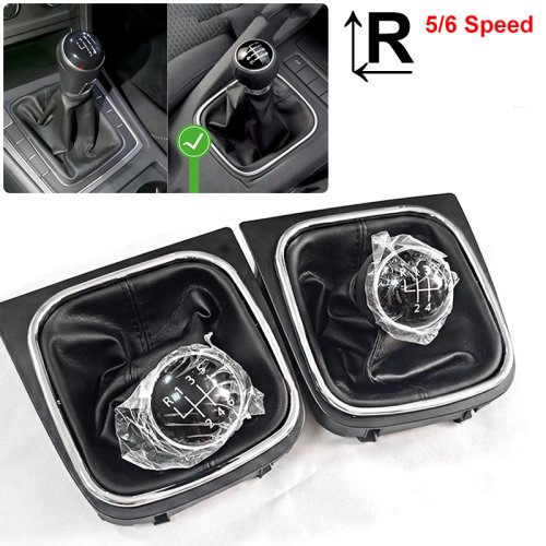 Imagen de Perilla de palanca de cambios de 5/6 velocidades con funda de cuero para Collar de maletero para Volkswagen VW Golf 5 V 6 VI MK5 MK6 Jetta 2005-2014 estilo de coche
