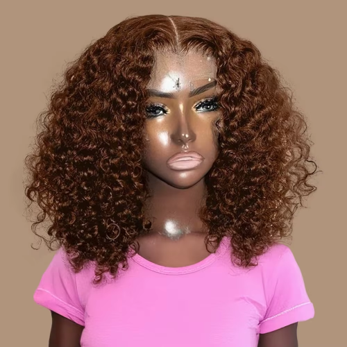 Deep Wave 4 Brown Water Wave Human Hair Bob Wig with 13×4 Lace Frontal – Transparent Lace Short Wig for Natural Look