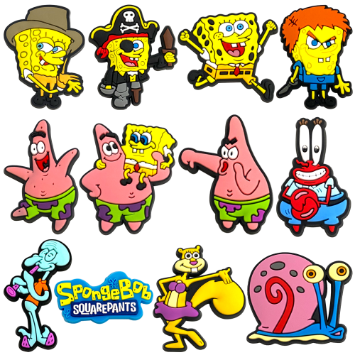 Imagen de Set de 12 Dijes Decorativos para Zapatos con Temática de Bob Esponja, Accesorios DIY de PVC para Sandalias Deslizantes y Calzado Infantil