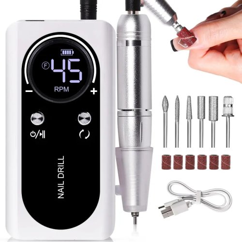 Image of Professional Rechargeable Electric Nail Drill Machine with 45000 RPM, Quiet Operation, Portable Design for Manicure and Pedicure at Home or Salon