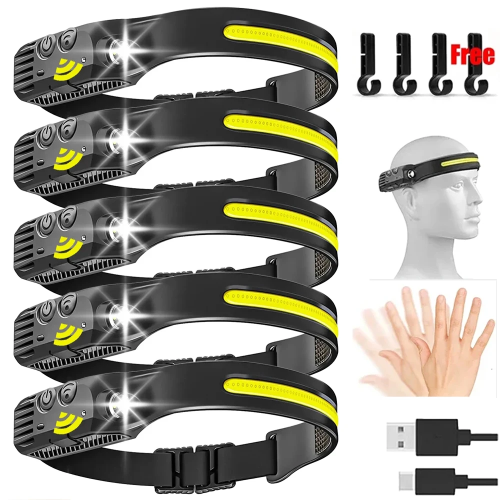 USB oplaadbare LED-sensorkoplamp COB koplamp hoofdlamp werklamp waterdichte koplamp voor vissen campinglantaarn