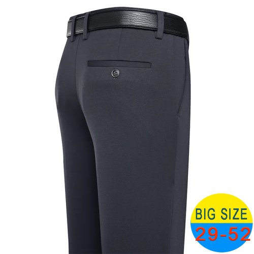 Image of Men's Stretchy Classic Navy Blue Casual & Formal Business Trousers for Spring and Summer – Plus Size 46-48