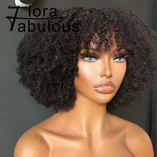 Bild von Natürliche Kurze Afro-Perücke mit Pony – 100% Echthaar