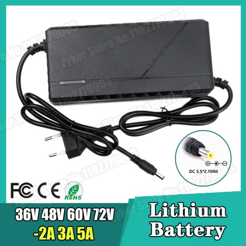 Afbeelding van Intelligente Snelle Oplader voor 36V, 48V, 60V, 72V Lithiumbatterijen – 2A, 3A, 5A DC Oplader met EU-Stopcontact en Smart Technologie voor 42V, 54V, 66V, 72V, 84V (10S, 13S, 16S, 20S)