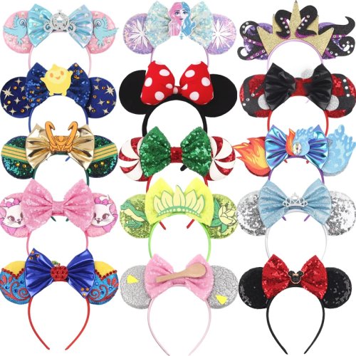Zdjęcie Najnowszy Disney Mickey Mouse opaska z uszami Kid Adult Festival Party cekiny 5 "opaska z kokardą kobiety Baby Girl Party akcesoria do włosów