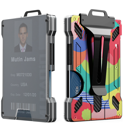 Immagine di Portafoglio minimalista da uomo: portafoglio sottile con fermasoldi in metallo e alluminio con porta carte d'identità trasparente, blocco RFID, può contenere 15 carte