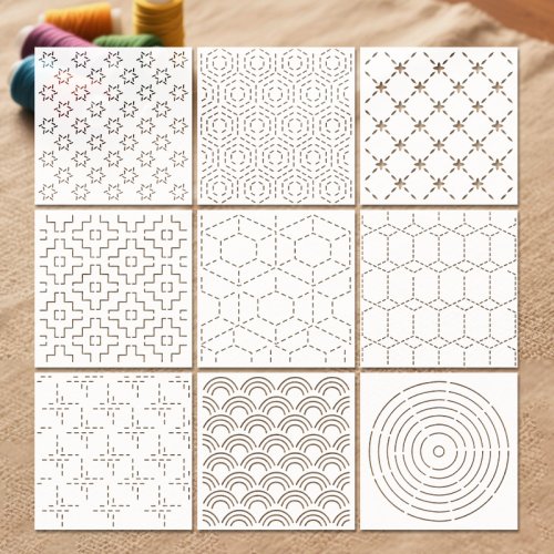 Image de 9 Modèles Sashiko Réutilisables - Broderie & Quilting