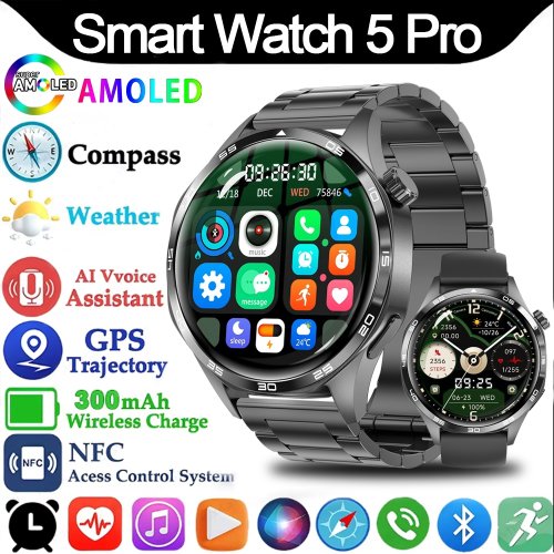 Image of Smart Watch 5 Pro with GPS, NFC, and AMOLED Display – Advanced Men's Smartwatch Featuring Heart Rate Monitoring, Bluetooth Calling, and IP67 Waterproof Design