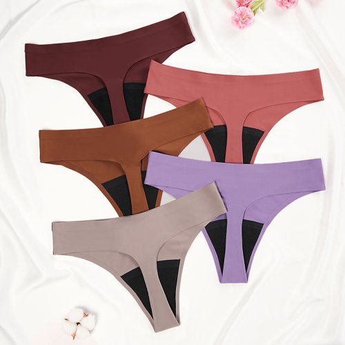 Image of Seamless Low-Rise Menstrual Thong Panties with 4-Layer Leak-Proof Protection – Washable, Lightweight Period Underwear for Women