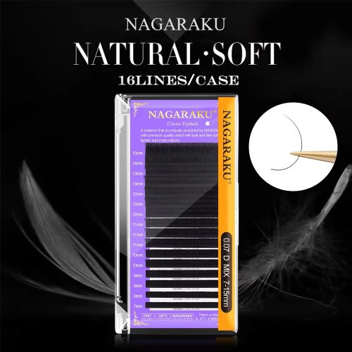 Extensión de Pestañas Individuales Clásicas Naturales, 16 Filas, Color Negro Mate, Suaves y Profesionales para un Aspecto Natural