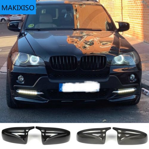 Immagine di 2 Pezzi Copri Specchietto Laterale in Fibra di Carbonio Lucido Nero per BMW X5 E70 e X6 E71 (2008-2013) - Accessorio Stile Auto