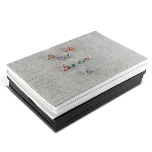 Afbeelding van Zwart-Grijs Fluweel Sieraden Display met Inlegmat, DIY Opbergdoos voor Oorbellen, Studs en Ringen – Verpakking en Presentatie Set