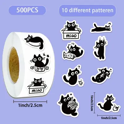 Image de 500 Autocollants Chat Noir - Déco & Customisation
