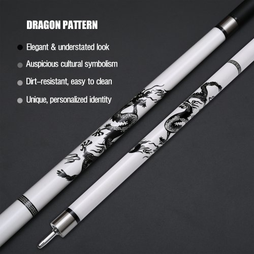 Image of Premium White Fiberglass Pool Stick with Dragon Artwork and Automotive Paint Grip for Enhanced Performance