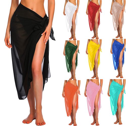 Bild von Eleganter Sarong-Beach Wrap für Damen – Langer und Kurzer Wickelrock als Badebekleidungs-Vertuschung für Sommer, Strand und Bikini