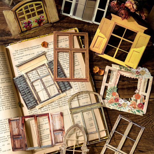 Bild von Vintage Fenster & Tür Aufkleber – Kawaii DIY Deko für Tagebuch & Scrapbooking