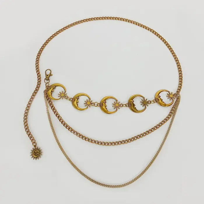 Image de Ceinture Vintage Gothique en Métal avec Chaîne et Lune
