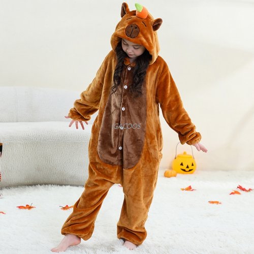 Zdjęcie Kostiumy Cosplay Anime Kapibara dla Dzieci, Kombinezon Zwierzęcy z Kreskówki dla Dzieci na Halloween, Boże Narodzenie, Dziewczęce i Chłopięce Piżamy z Kapturem, Onesie