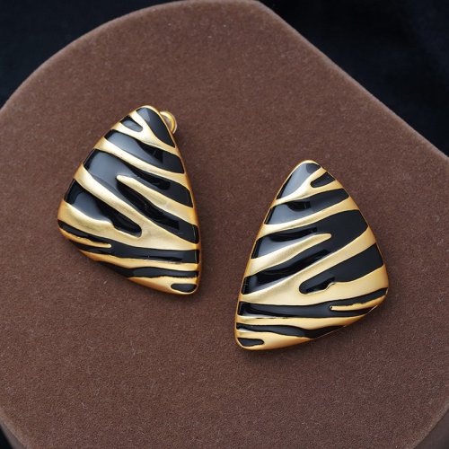 Afbeelding van Vintage Driehoekige Stud Oorbellen met Gestreepte Zebra Print – Modieuze Olie-Drip Design voor Vrouwen en Meisjes als Party Geschenk