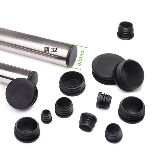 Afbeelding van 10 stuks zwarte decoratieve eindpluggen voor meubelbenen - 14-76 mm passend bij ronde stalen buizen, plastic beschermkap voor een moderne uitstraling