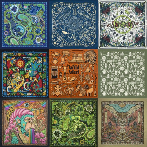 Imagen de Pañuelo Cuadrado de Algodón con Estampado de Calaveras y Chimpancés