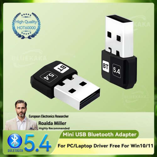 Immagine di Adattatore USB Bluetooth 5.4 Mini Dongle Wireless per PC e Laptop - Trasmettitore e Ricevitore con Driver Gratuito per Windows 10 e 11
