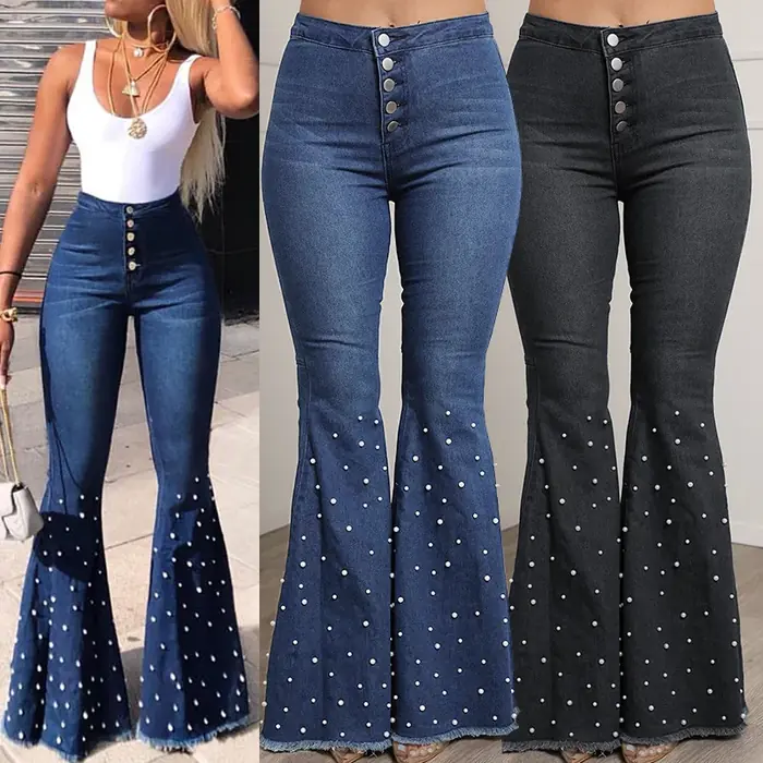 Image de Jeans Évasés Femme Taille Haute - Style Vintage Décontracté