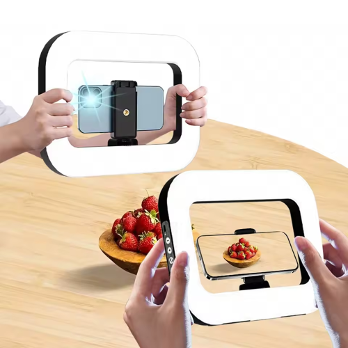 Immagine di Luce LED Portatile Ricaricabile per Selfie e Fotografia - Anello Luce di Riempimento per Smartphone, Trasmissione in Diretta e Video con Gabbia per Conigli