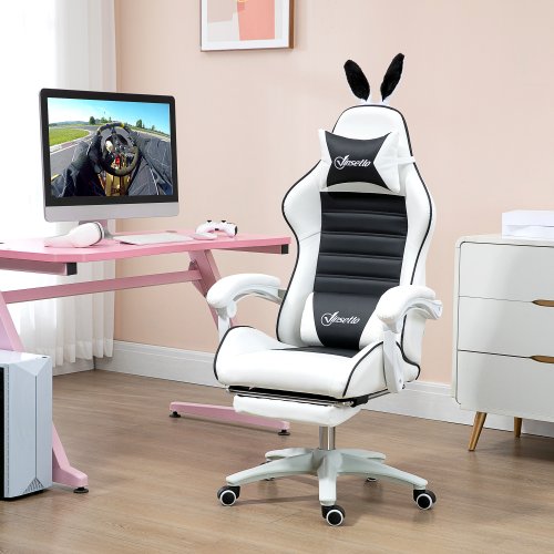 Imagen de Silla Gaming Giratoria Vinsetto en Cuero PU con Altura Ajustable, Diseño Ergonómico y Soporte Lumbar para Oficina o Juegos