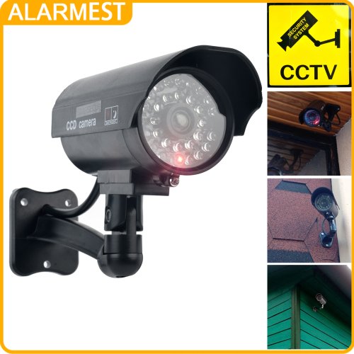 Imagen de Cámara falsa ALARMEST, cámara de vigilancia CCTV de seguridad impermeable simulada con luz Led roja intermitente para