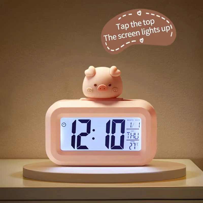 Bild von Kawaii Schwein LED Digitaluhr mit Nachtlicht – Nette Deko fürs Schlafzimmer
