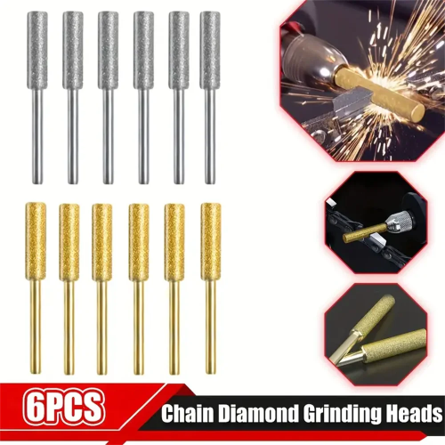 Afbeelding van 6pcs Diamond Coated Cilindrische Braam 4/4.8/5.5mm Kettingzaag Slijper Steen Bestand Keten Slijpen Carving slijpen Gereedschap Kits