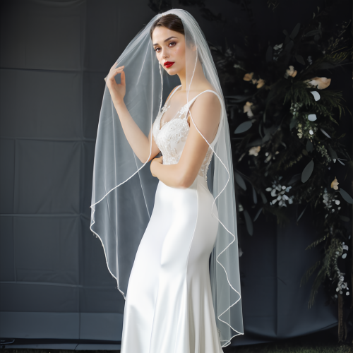 Bild von Eleganter Brautschleier mit Bleistiftrand – Kurz und Einfach