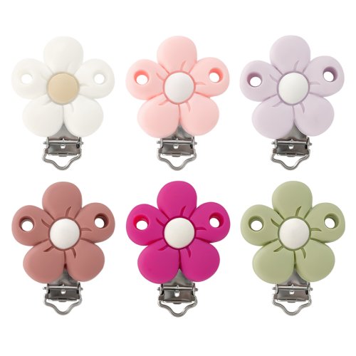 Bild von 3er Set Blumen-Schnullerclips aus food-grade Silikon – Baby-Beißringe für DIY Schnullerkette & Babypflege-Zubehör