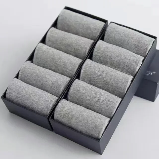 Imagen de 20 unids/lote calcetines de algodón puro para hombre de talla grande Color sólido Casual Oficina neg...
