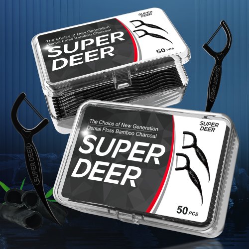 Zdjęcie 50/100 sztuk podwójna nić dentystyczna wybiera bambusowy węgiel drzewny nić dentystyczna wykałaczka z czyszczeniem nici między zębami do pielęgnacji jamy ustnej