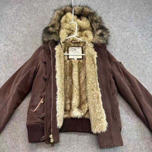 Afbeelding van Y2K Vintage Herfst- en Winterjas voor Dames met Lamsfleece Voering, Bruin Katoen, Rits, Capuchon en Bontkraag – Warme en Stijlvolle Jas