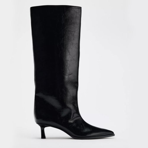 Image of Women's Autumn Winter High Heel Pointed Toe Knee-High Boots with Wide Calf Tube Design - Fashion Knight Style Long Boots