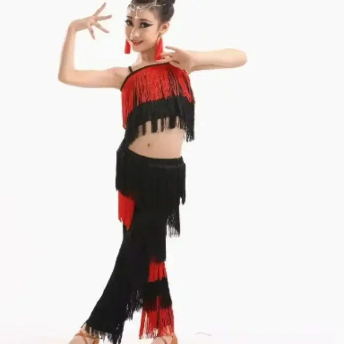 Image de Costume de Danse Latine Enfant - Robe à Franges Salsa & Samba