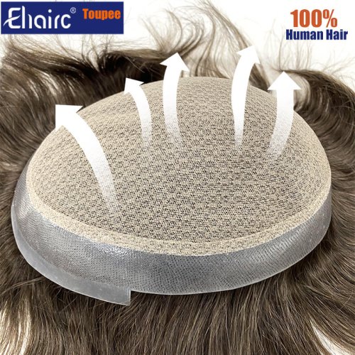 Immagine di Parrucca Maschile Australiana a Doppio Strato con Capelli Umani al 100% - Protesi Traspirante in Pizzo PU per Uomo
