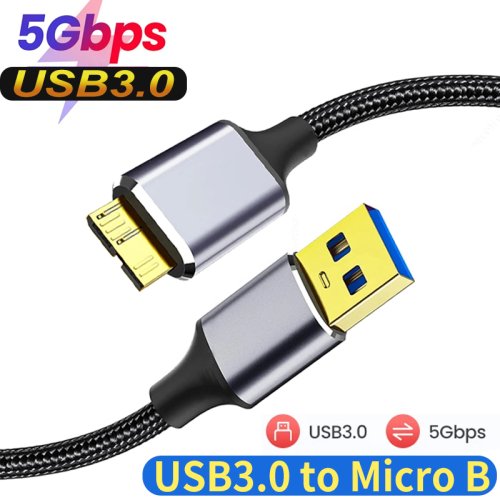 Zdjęcie Kabel USB 3.0 do Micro B – Szybki Transfer Danych 5 Gbps, Ładowanie i Przenoszenie Plików dla Dysków HDD/SSD Samsung, Toshiba, WD, Seagate